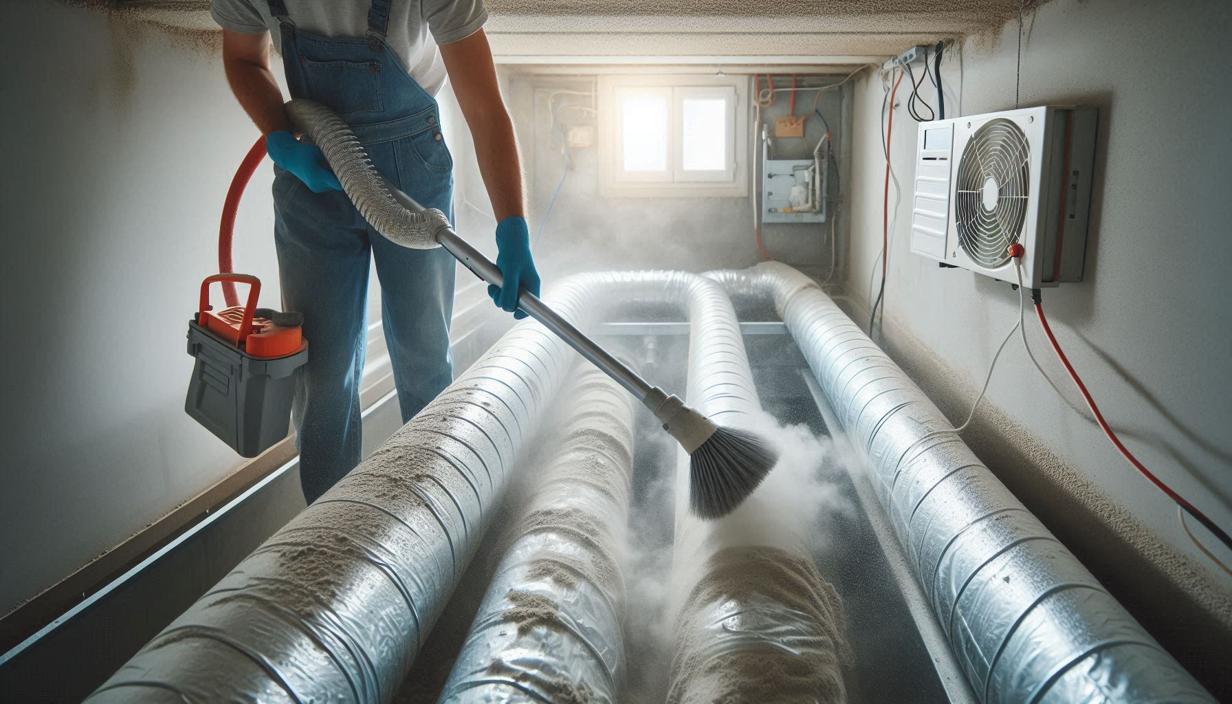 Technician cleaning AC ducts