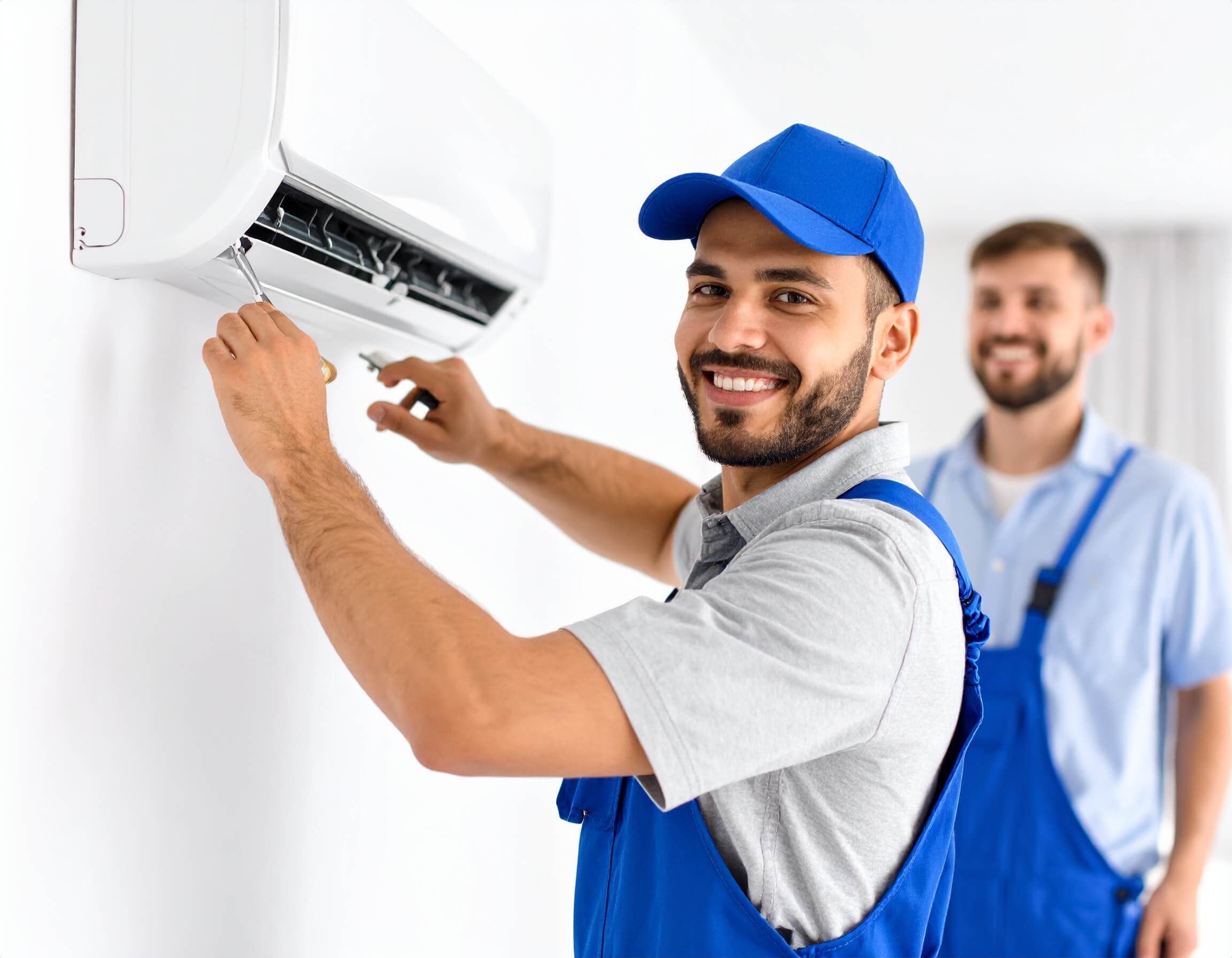 Certified technician installing a wall-mounted AC unit in Dubai