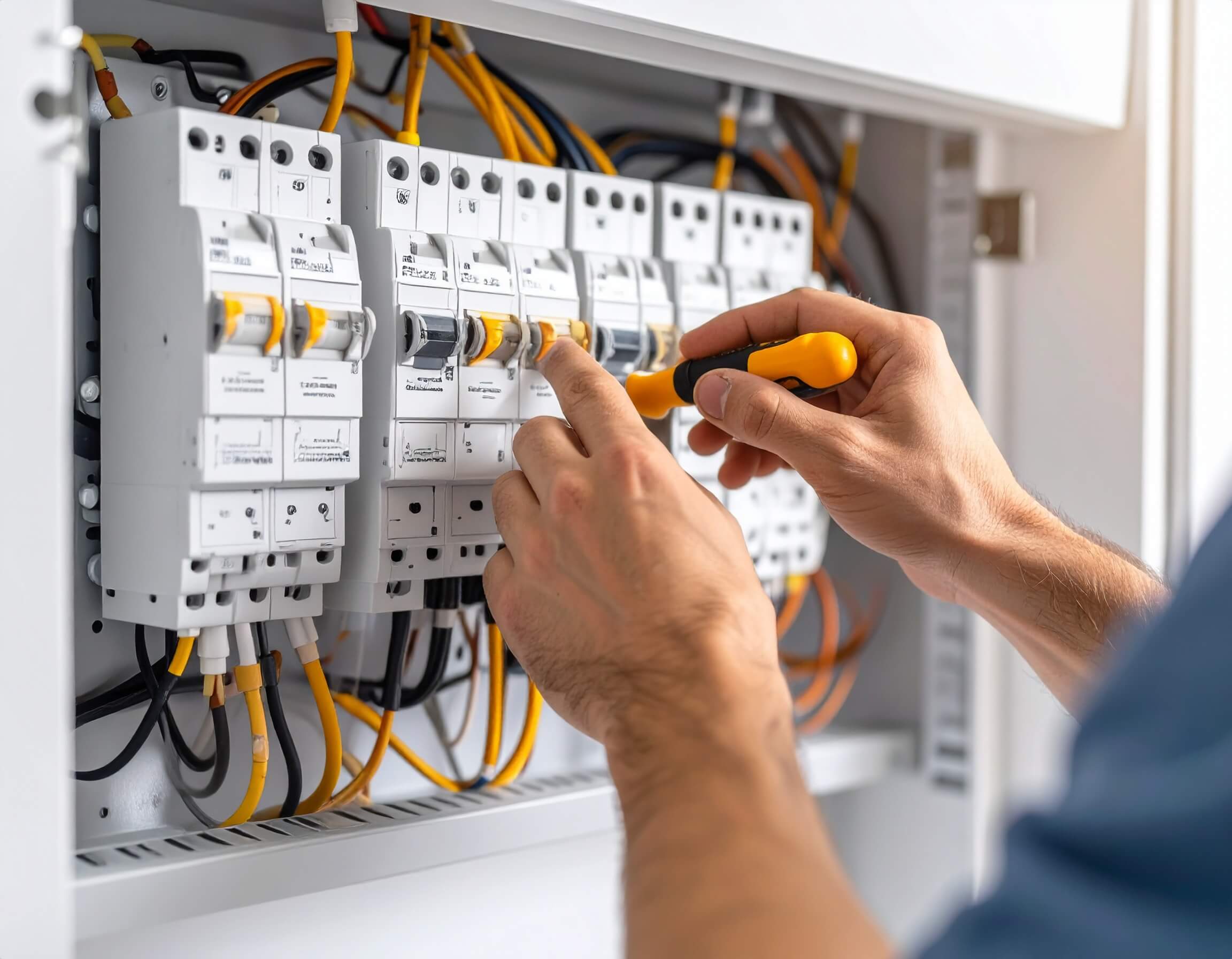 Electrician wiring LED panel in Dubai