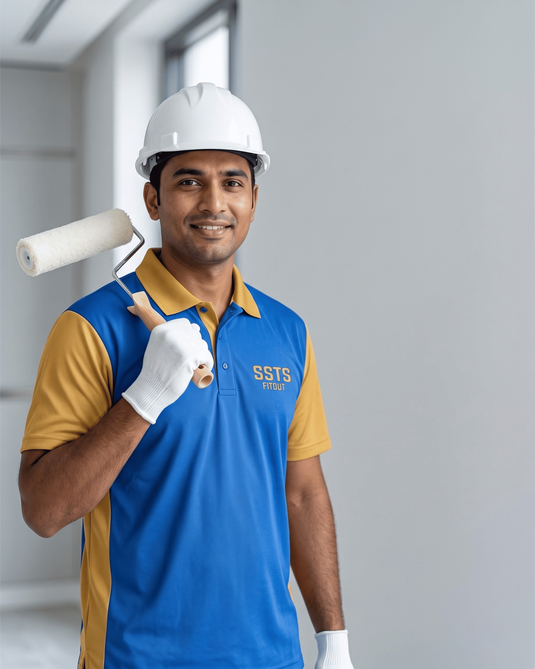 Professional painting services in Dubai by SSTS Fitout team working on a residential wall