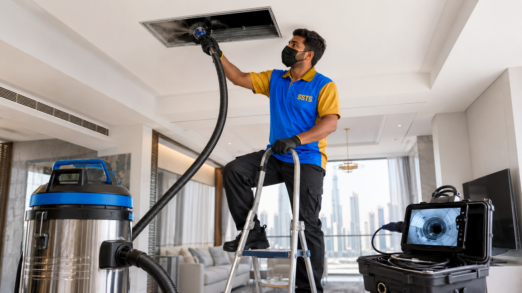 AC Duct Cleaning Services in Dubai | SSTS Fitout AC duct cleaning Dubai — robotic deep clean with HEPA filtration by SSTS Fitout