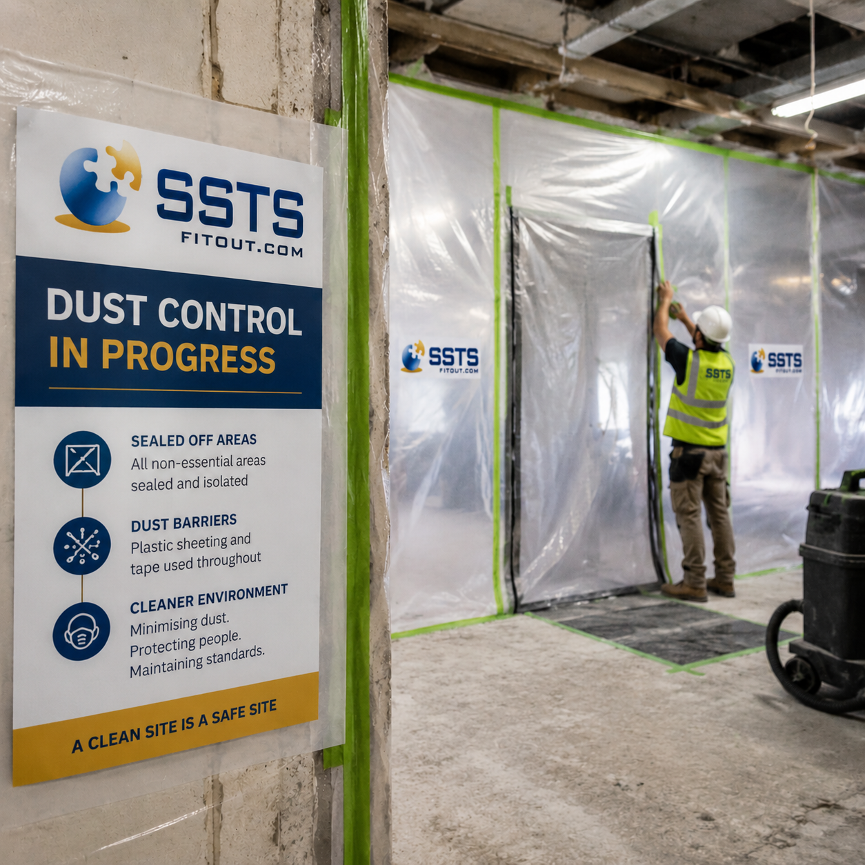 Dust-controlled demolition with protective sealing