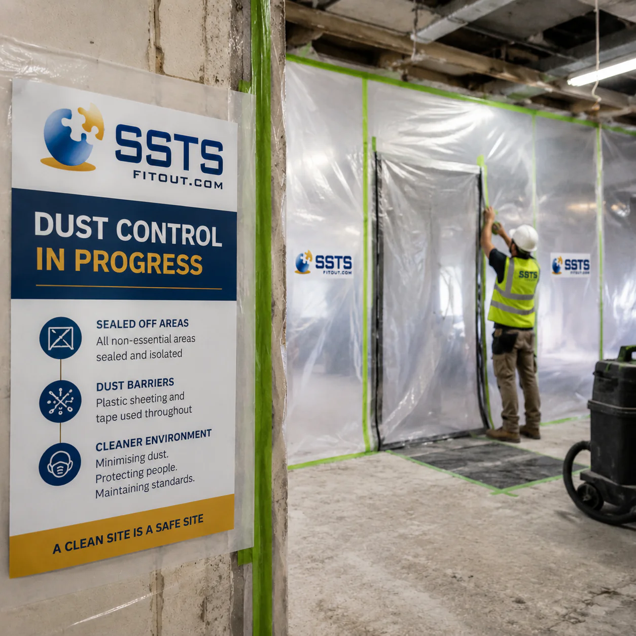 Dust-controlled demolition with protective sealing