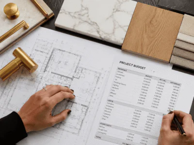 Home Renovation Costs in Dubai: The Best 2026 Guide | SSTS Fitout Interior designer reviewing renovation blueprints and premium material swatches